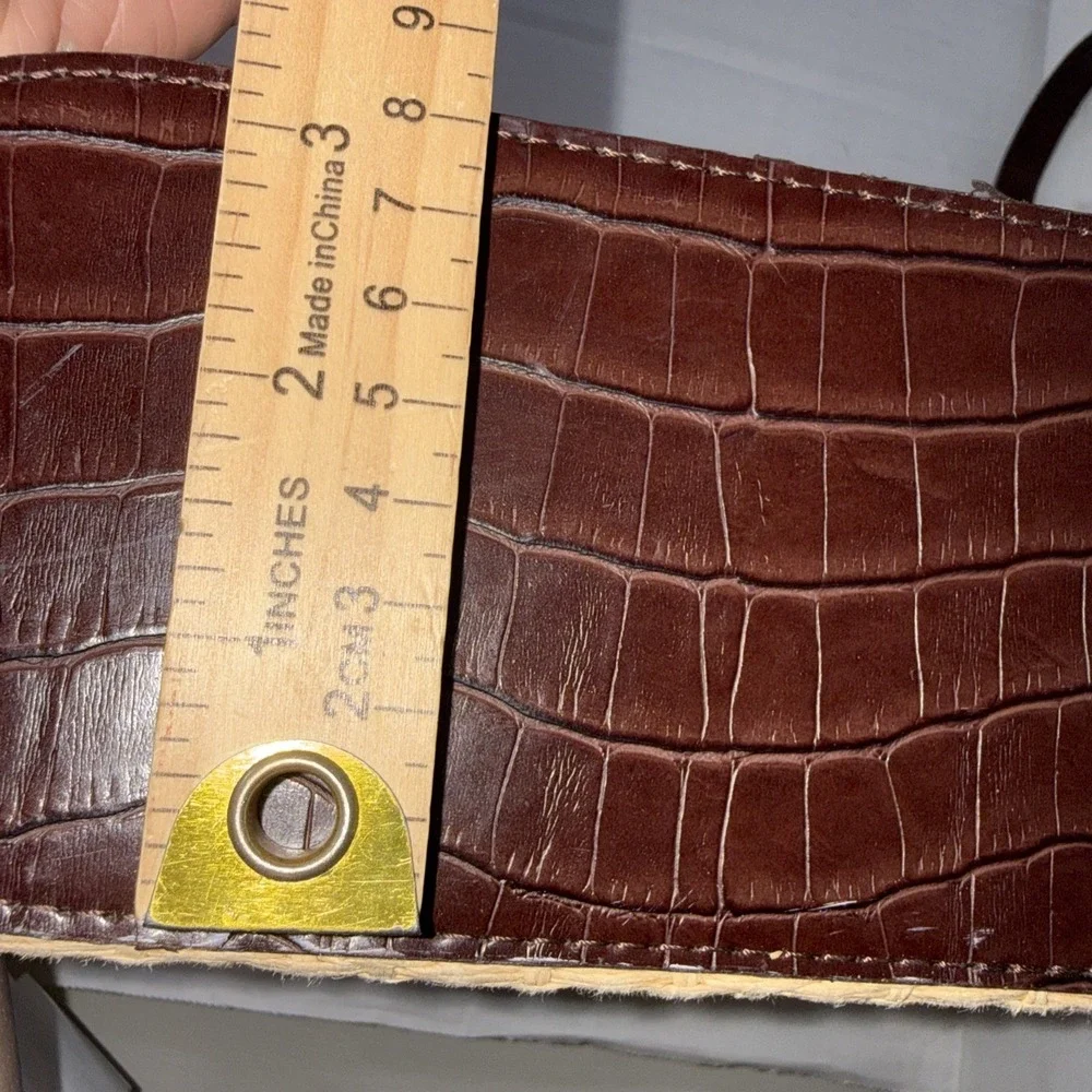 Vintage Brighton Style Y2K Handbag Brown Leather Hearts Trim Plaid Straw Purse